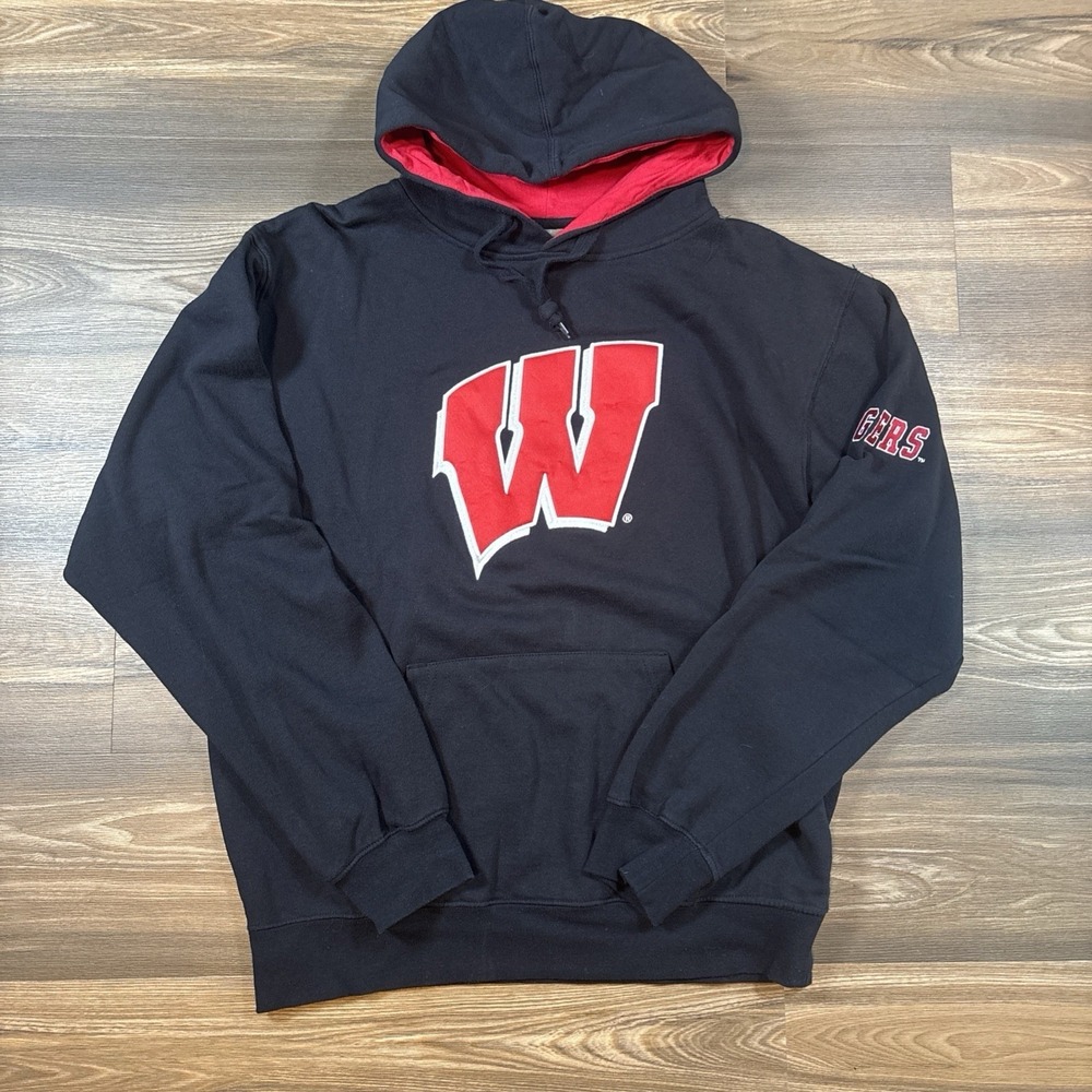 Colosseum Athletics NCAA Wisconsin Badgers Black Pullover Hoodie Size L